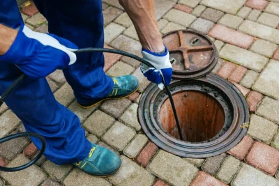 Plumber cleaning an outdoor sewer drain in Loveland